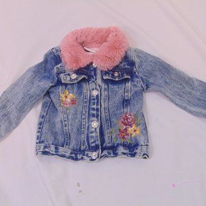 little lass sz 24 month rose embroidered denim fur collar jacket